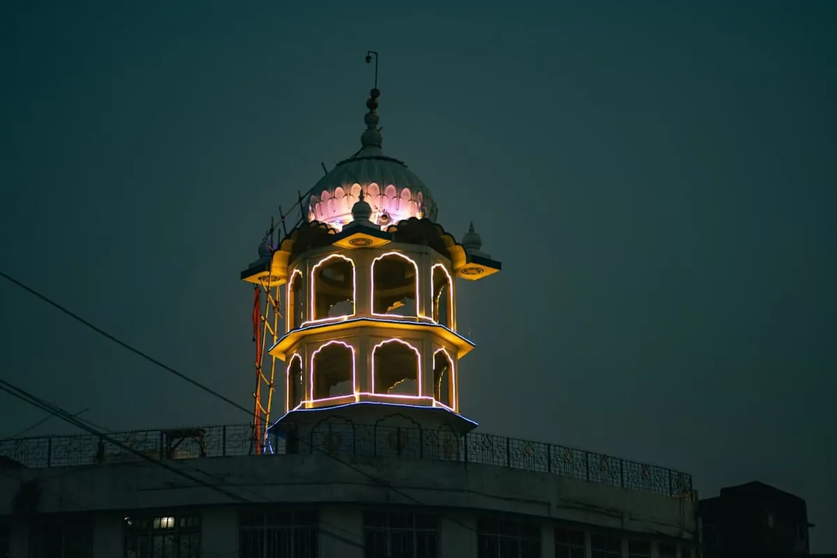 Magnificent temple dome and spire against a clear sky